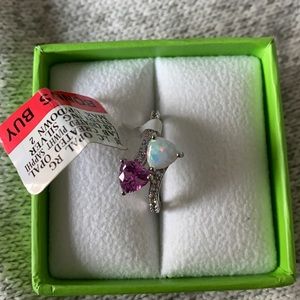 Sterling Silver Ring with White Sapphire and Opal